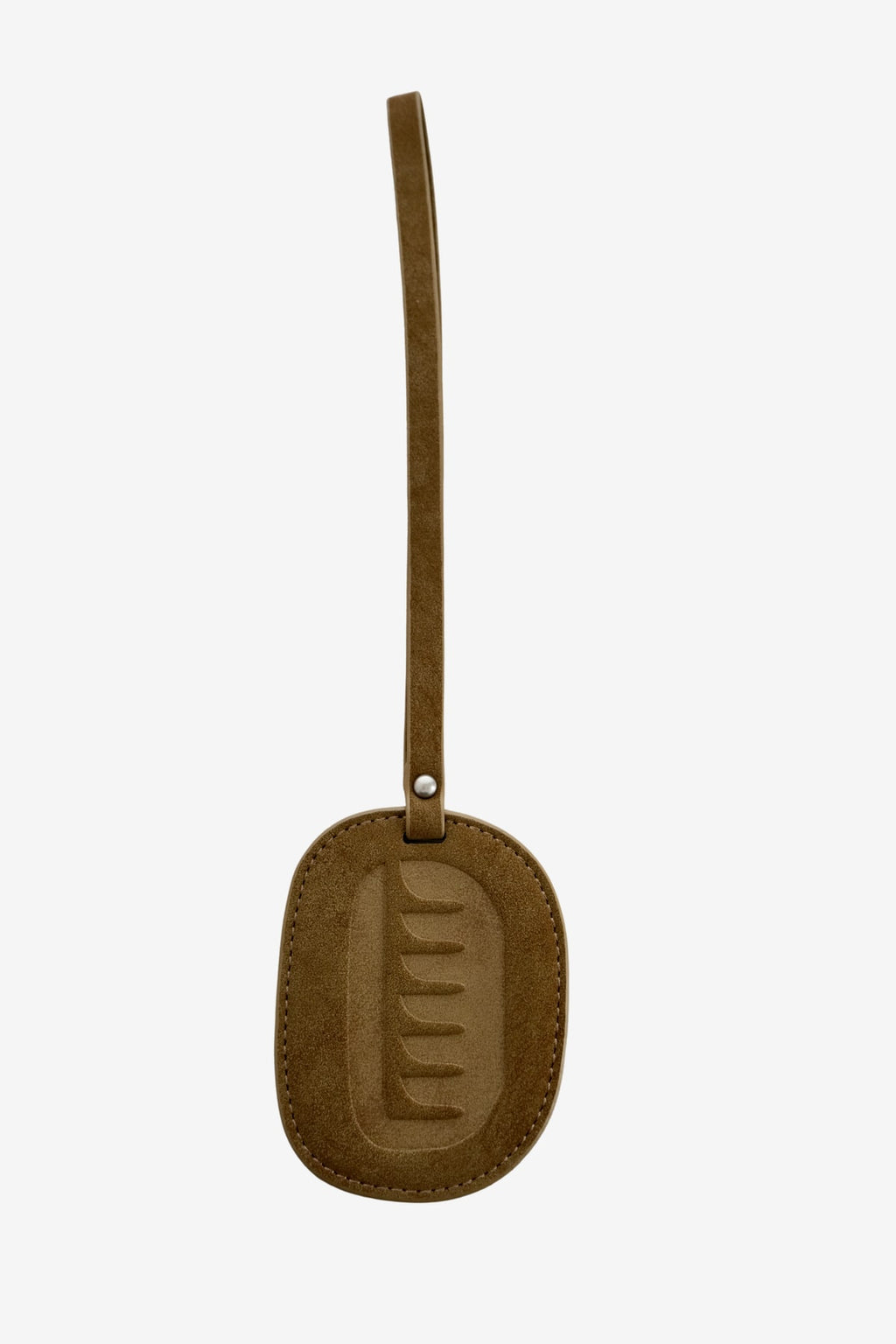 Isabelle Bag in Earth — bag charm, back, on light grey