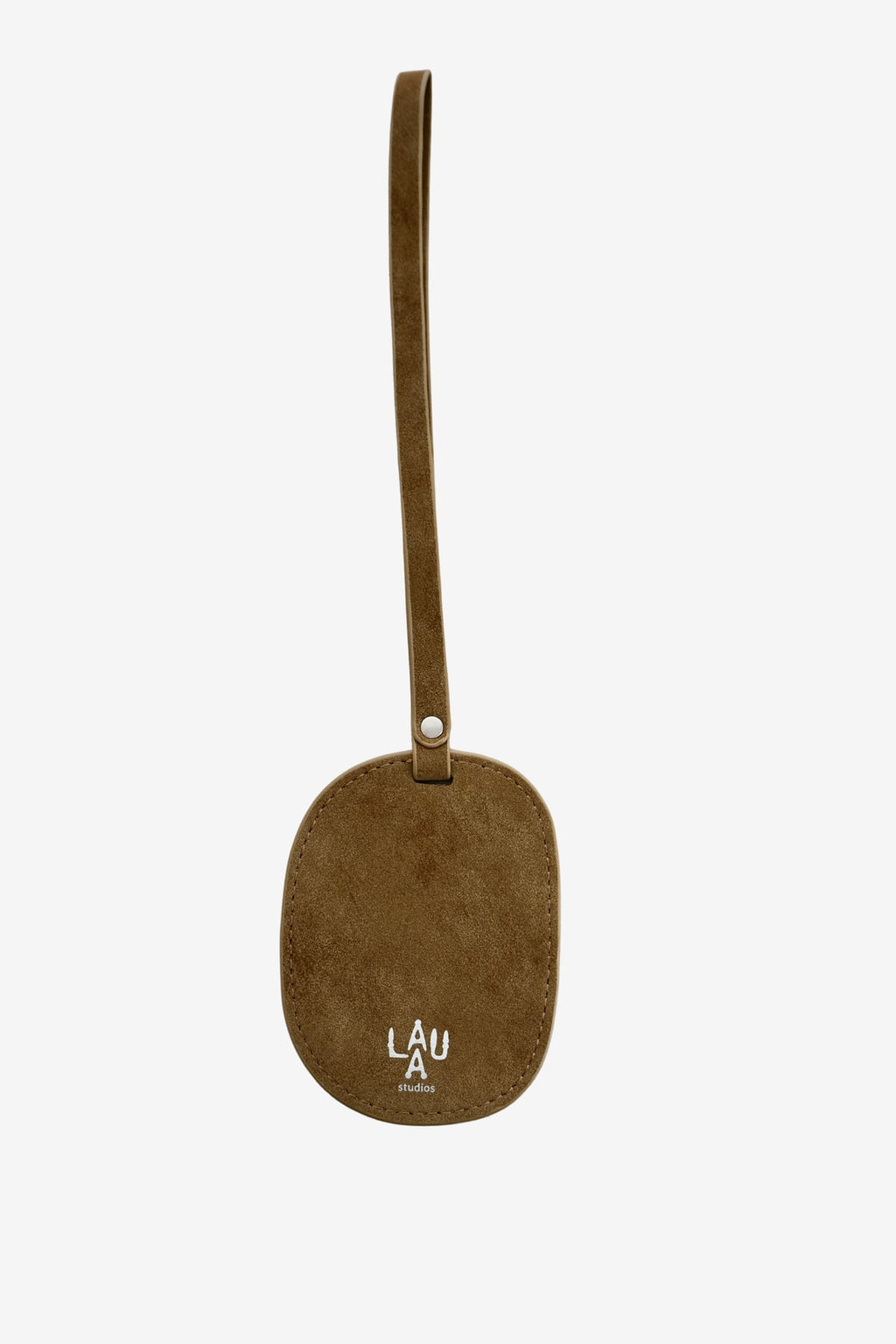 Isabelle Bag in Earth — bag charm, front, on light grey